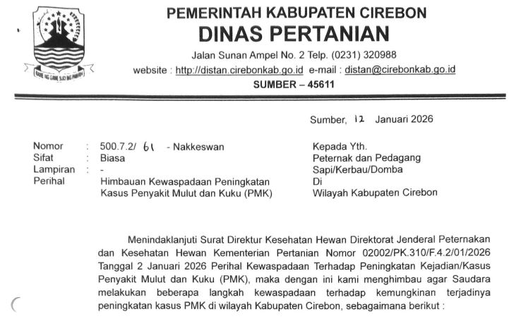 Himbauan Kewaspadaan Peningkatan Kasus Penyakit Mulut dan Kuku (PMK)