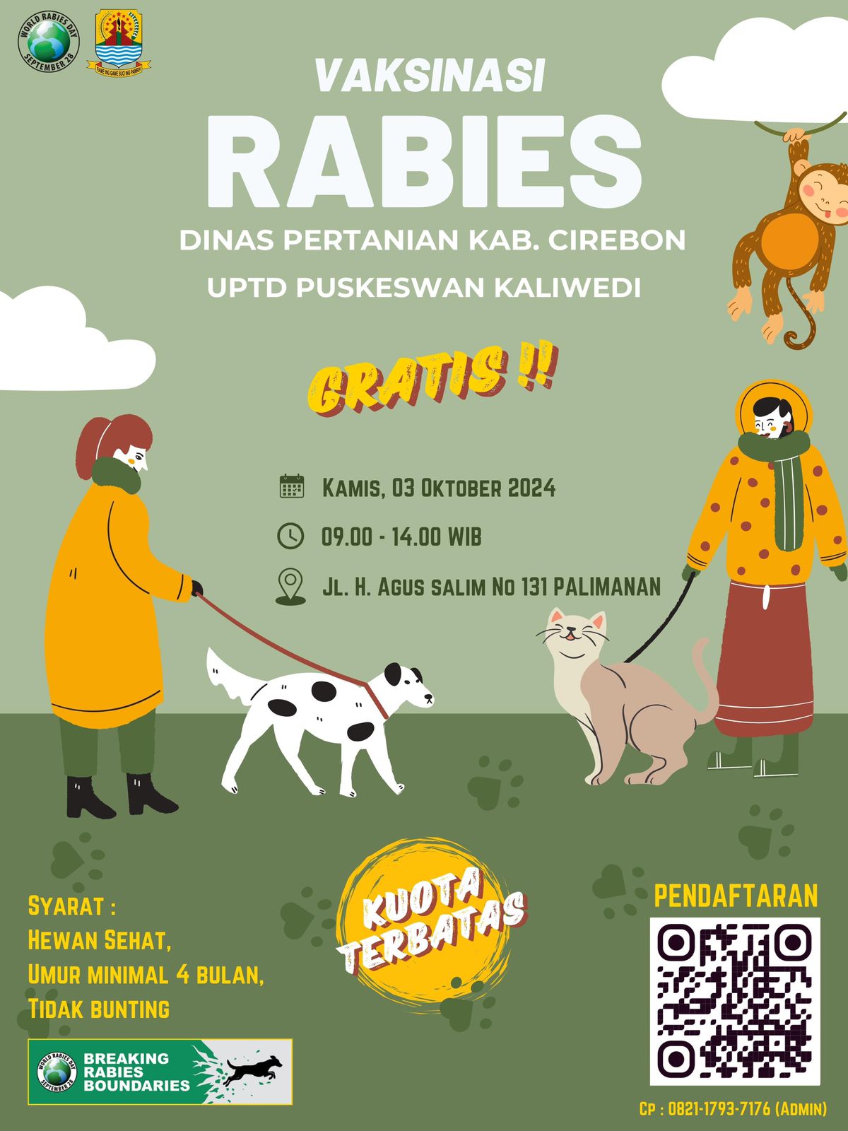 VAKSINASI RABIES GRATIS UPT PUSKESWAN KALIWEDI !!